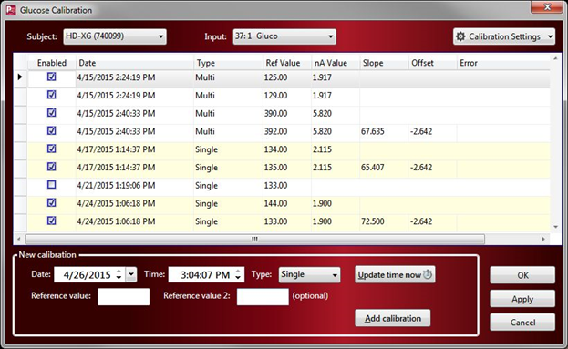 Glucose Calibration Dialog
